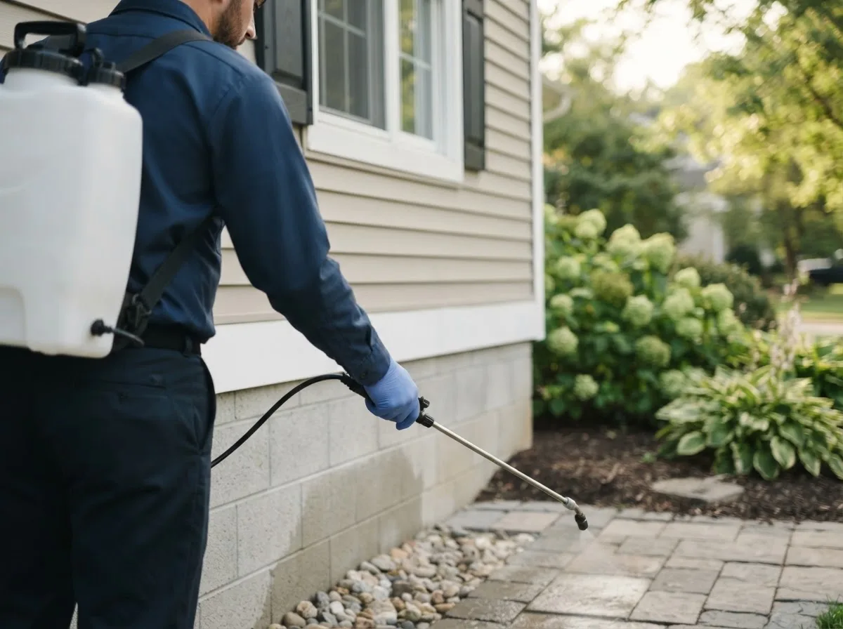 Pest control technician inspecting a home in Wausaukee, WI